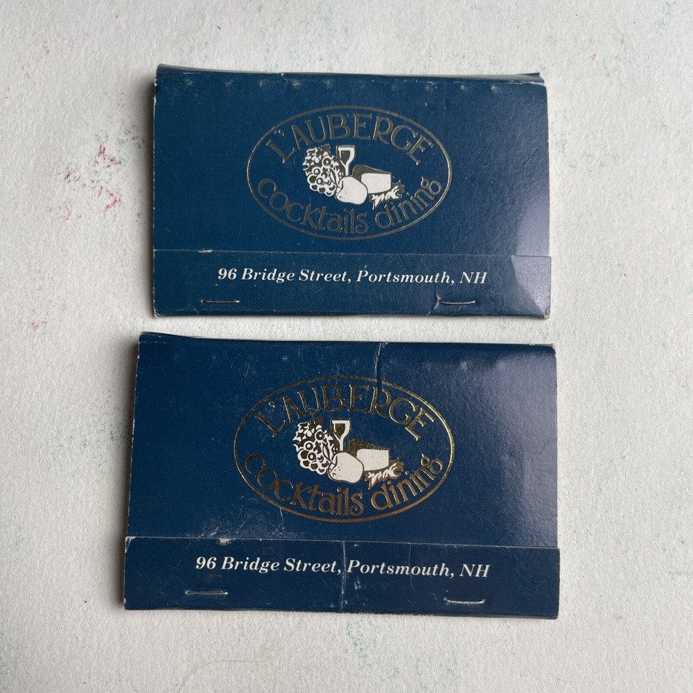 Vintage Matchbooks Lauberge Cocktails Dining Portsmouth NH Blue Gold Memorabilia